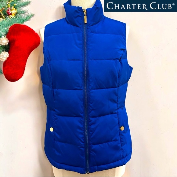 058 Charter Club | NWOT Quilted Zip-Front Puffer Vest - Cobalt Blue (Size S/M) - Picture 1 of 11